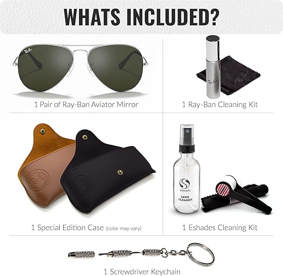 Classic Aviator Shape Sunglasses With Eyewear Kit Bundle  Polished Silver Frame Grey Lens