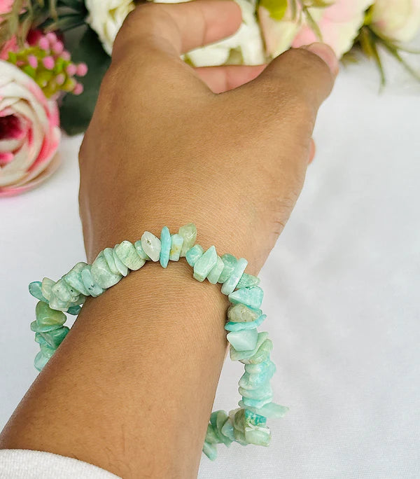 Reduces Mars Effects, Balances Root Chakra & Adds Stability Amazonite Uncut Bracelet - Abhimantrit & Certified