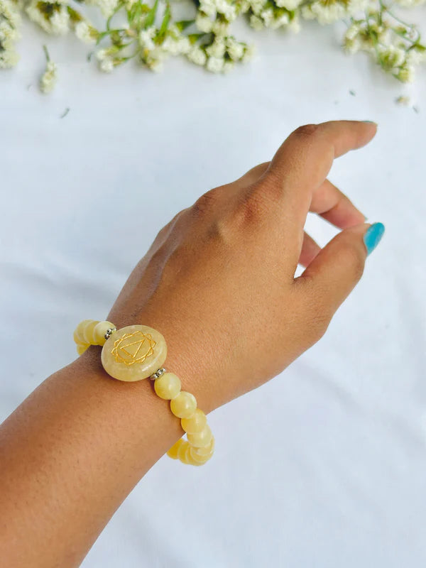 Yellow Calcite Stone Chakra Bracelet - Abhimantrit & Certified