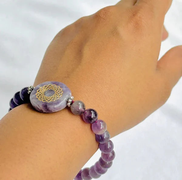 Natural Stone Amethyst Crown Chakra Bracelet - Abhimantrit & Certified