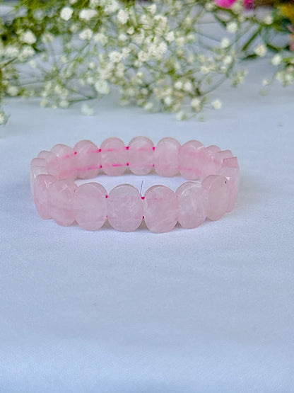 Rose Quartz Emerald Cut Bracelet - Abhimantrit & Certified