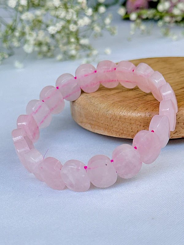 Rose Quartz Emerald Cut Bracelet - Abhimantrit & Certified