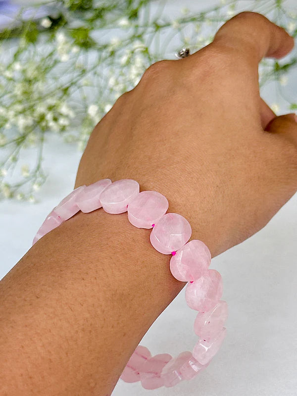 Rose Quartz Emerald Cut Bracelet - Abhimantrit & Certified