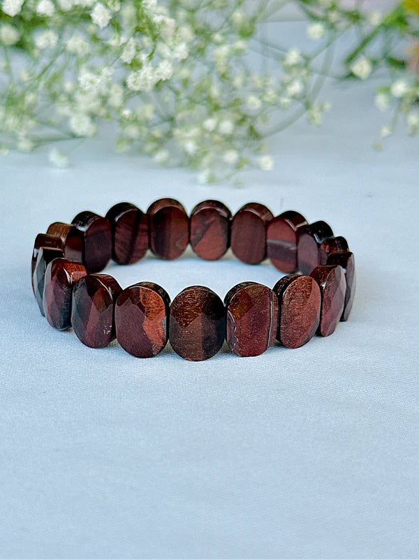 Red Tiger Eye Emerald Cut Bracelet - Abhimantrit & Certified