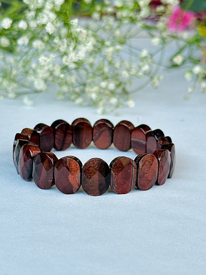 Red Tiger Eye Emerald Cut Bracelet - Abhimantrit & Certified