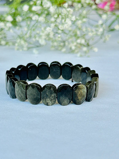 Black Obsidian Emerald Cut Bracelet - Abhimantrit & Certified