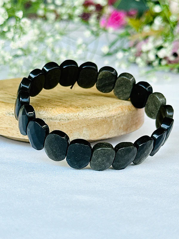 Black Obsidian Emerald Cut Bracelet - Abhimantrit & Certified