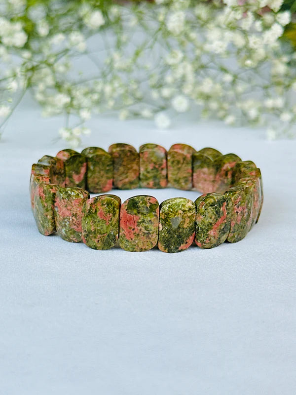 Unakite Emerald Cut Bracelet - Abhimantrit & Certified