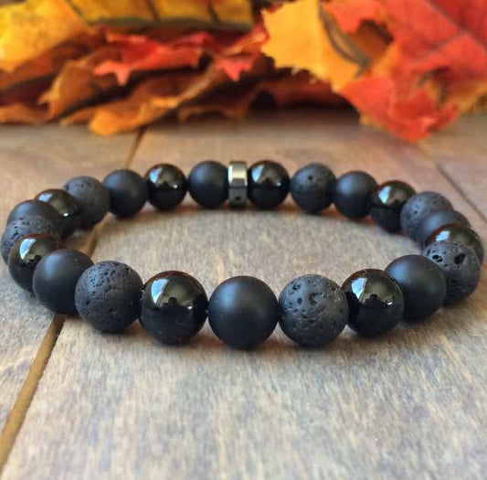 Black Onyx and Lava Beaded Bracelet