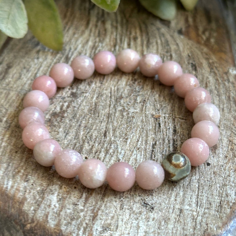 Pink Opal & DZI Bracelet