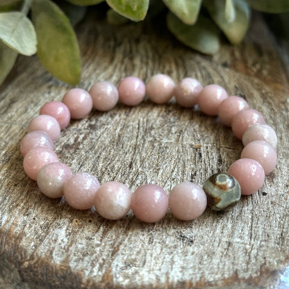 Pink Opal & DZI Bracelet