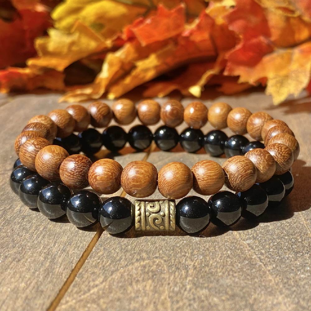 Stack Black Onyx & Wood Bracelet