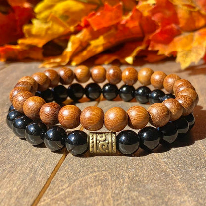 Stack Black Onyx & Wood Bracelet