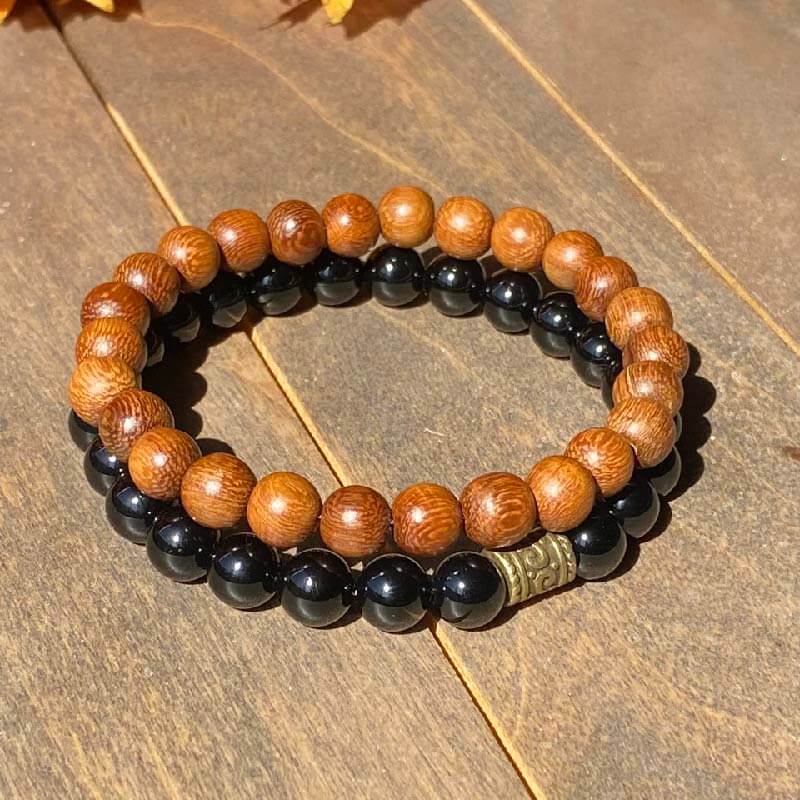 Stack Black Onyx & Wood Bracelet