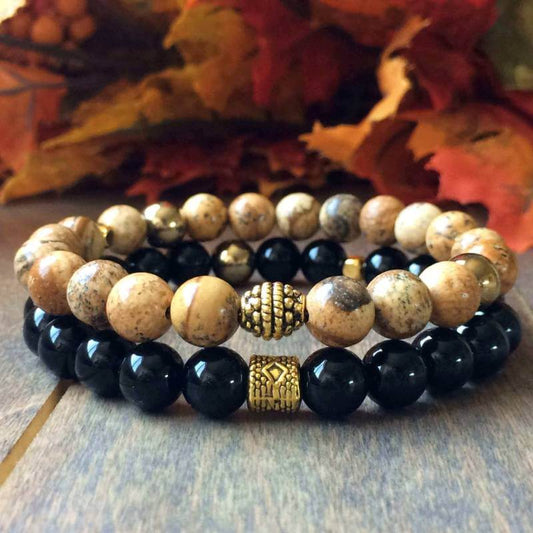 Stack Picture Jasper and Black Onyx Bracelet