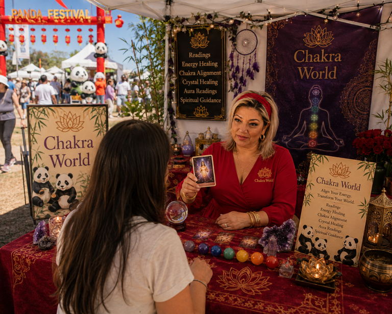Chakra World psychic and intuitive reading with tarot cards at an in-person event